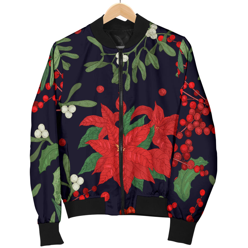 Poinsettia Pattern Print Design POT02 Women Bomber Jacket