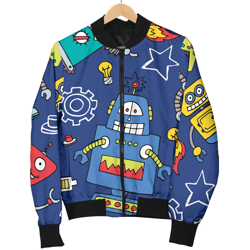 Robot Pattern Print Design A03 Women's Bomber Jacket
