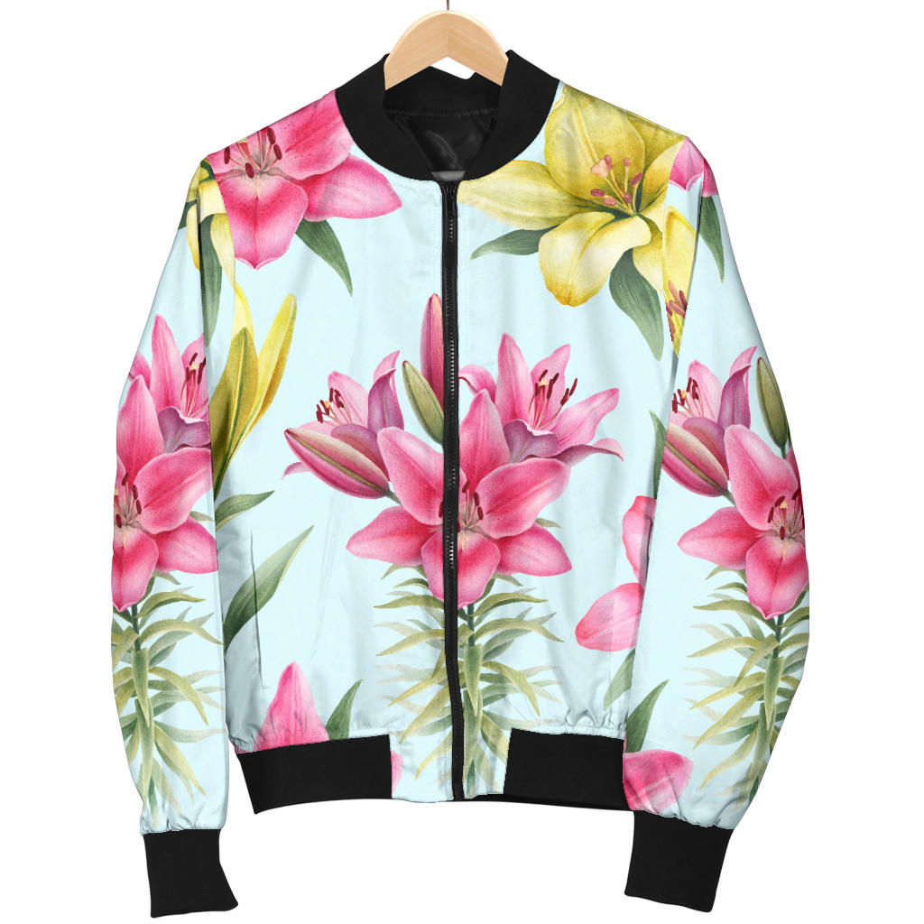 Lily Pattern Print Design LY010 Men Bomber Jacket