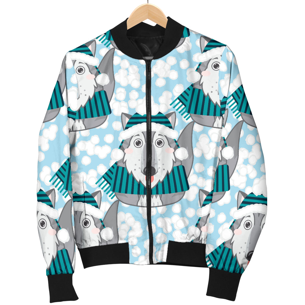 Alaskan Malamute Pattern Print Design 01 Women's Bomber Jacket