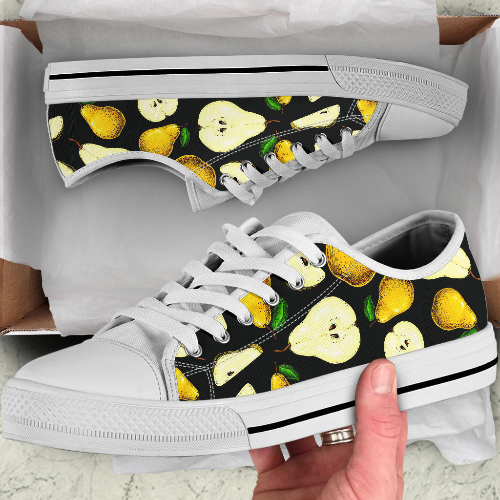 Pear Pattern Print Design PE01 White Bottom Low Top Shoes