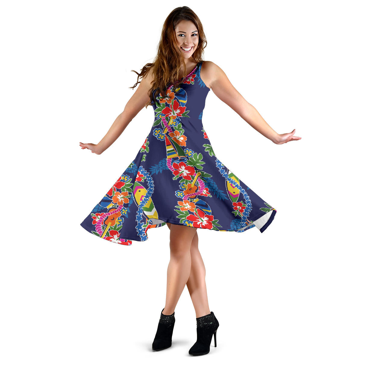 Hawaiian Themed Pattern Print Design H04 Midi Dress