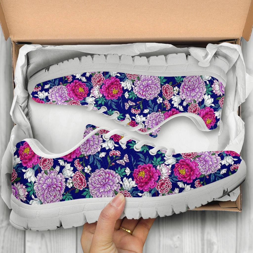 Dahlia Pattern Print Design DH013 Sneakers White Bottom Shoes