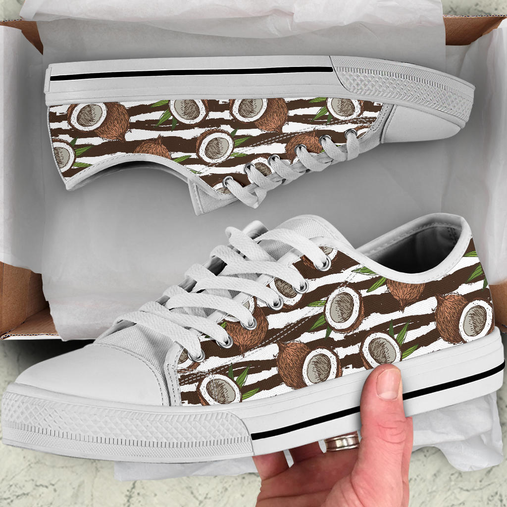 Coconut Pattern Print Design CN04 White Bottom Low Top Shoes