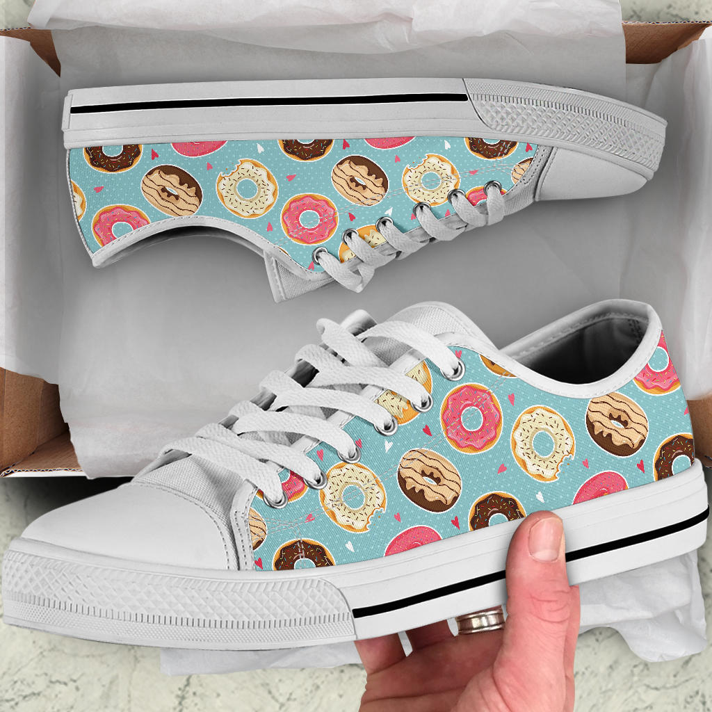 Donut Pattern Print Design DN04 White Bottom Low Top Shoes