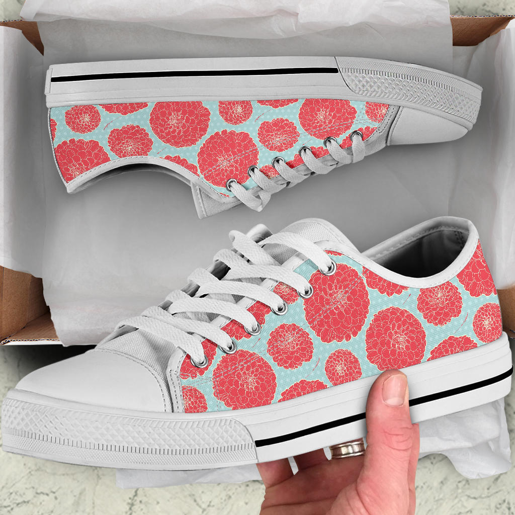 Marigold Pattern Print Design MR03 White Bottom Low Top Shoes