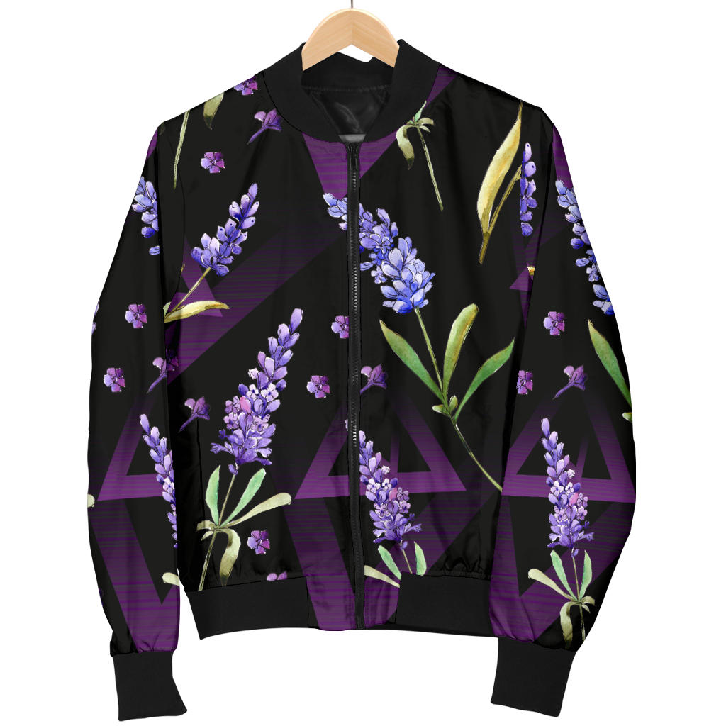 Lavender Pattern Print Design LV07 Women Bomber Jacket