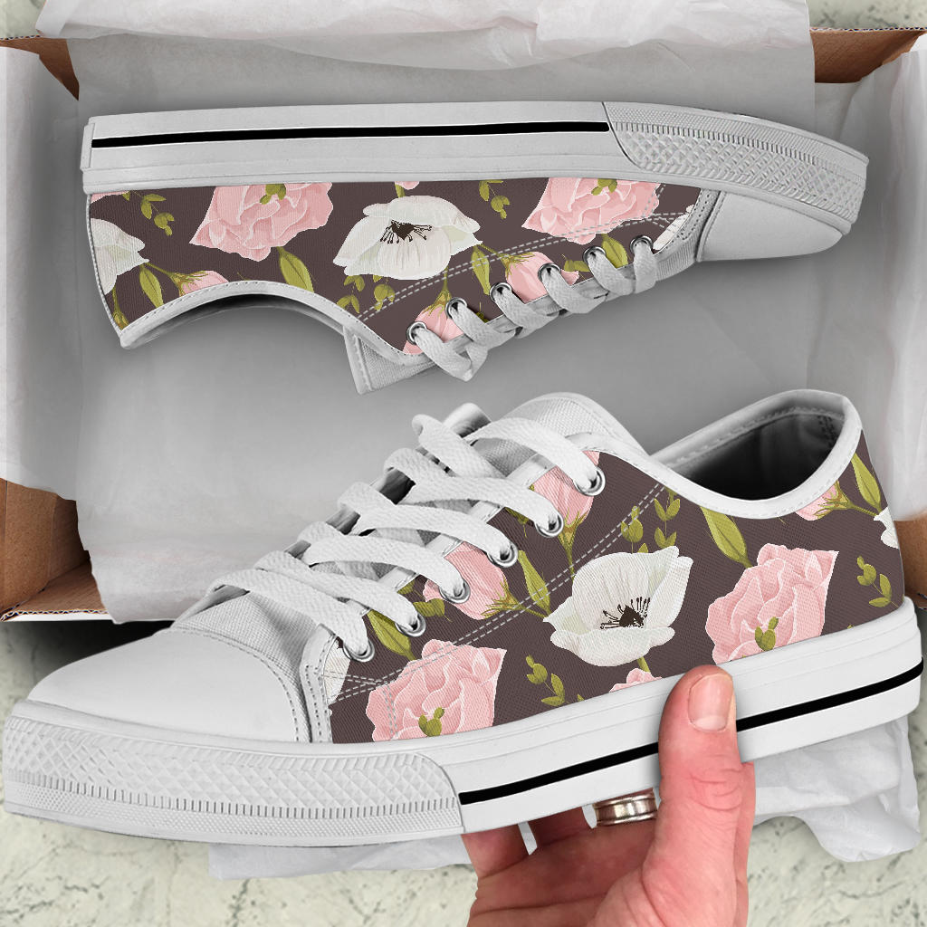 Anemone Pattern Print Design AM011 White Bottom Low Top Shoes