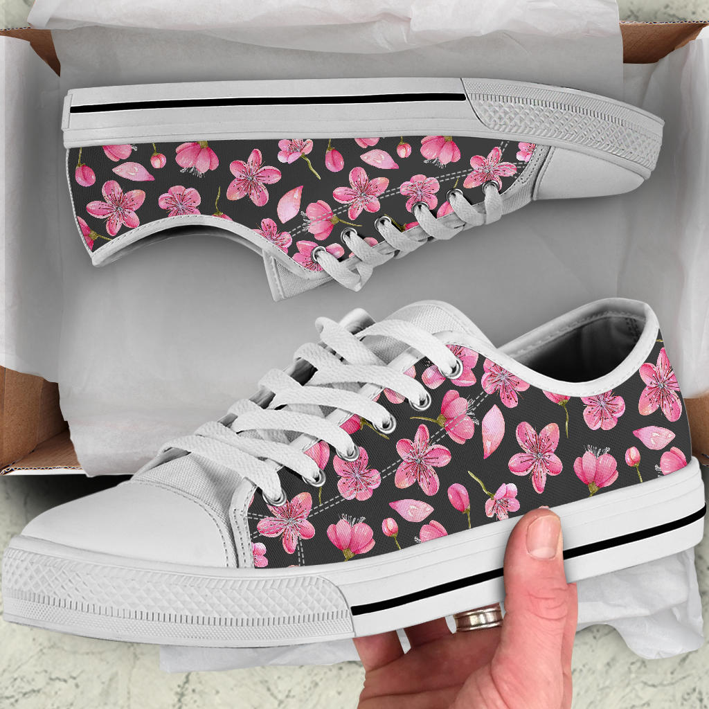 Apple blossom Pattern Print Design AB03 White Bottom Low Top Shoes