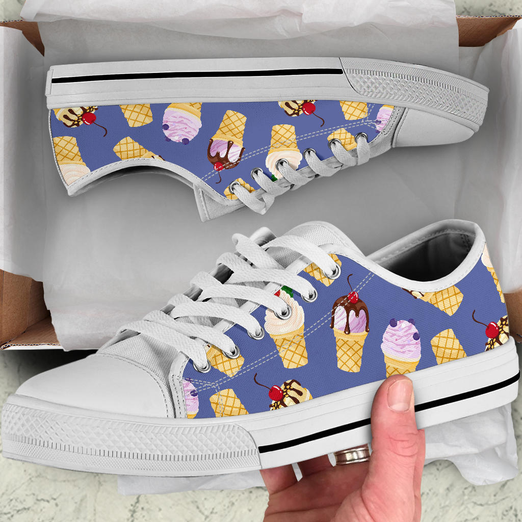 Ice Cream Pattern Print Design IC03 White Bottom Low Top Shoes