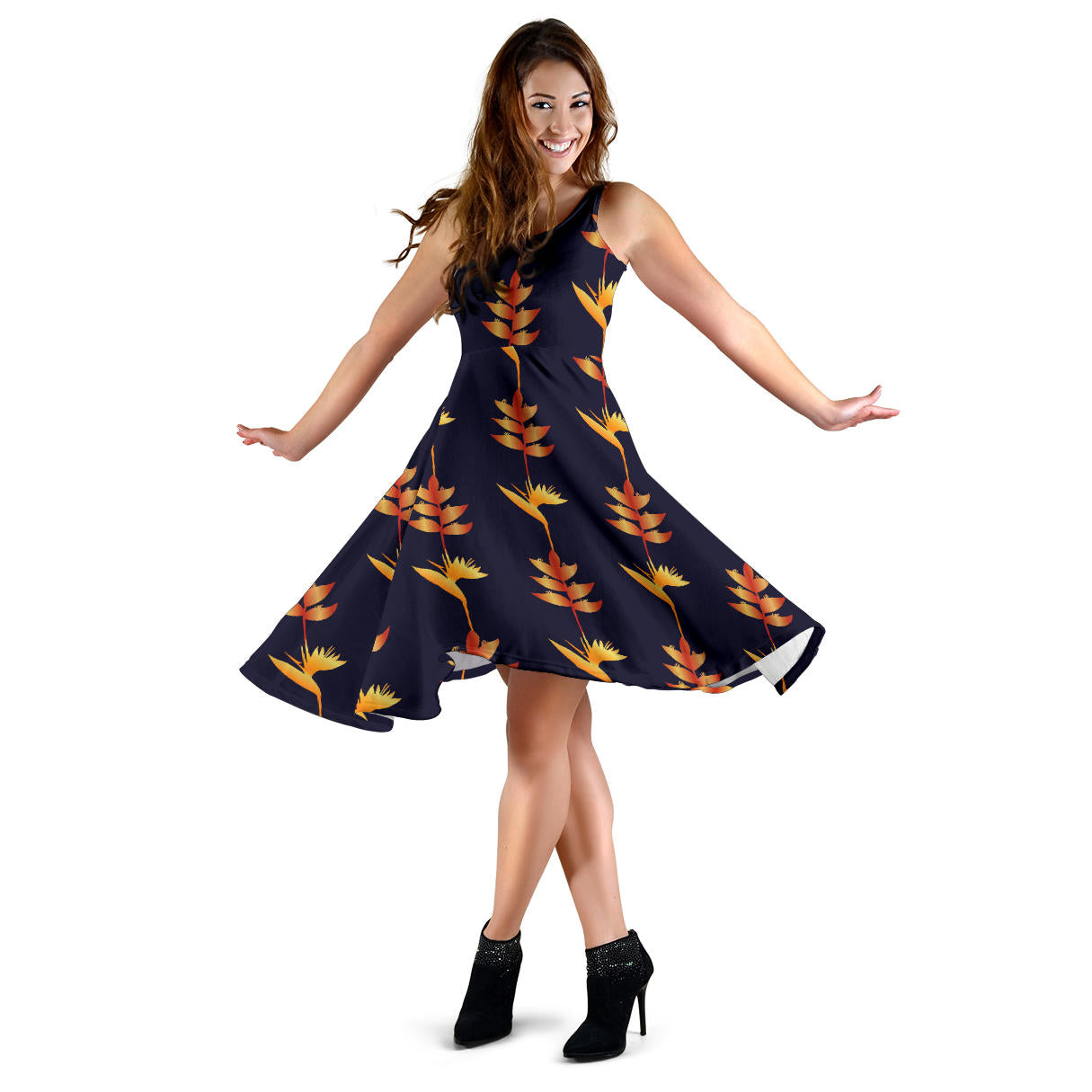 Heliconia Pattern Print Design HL06 Midi Dress