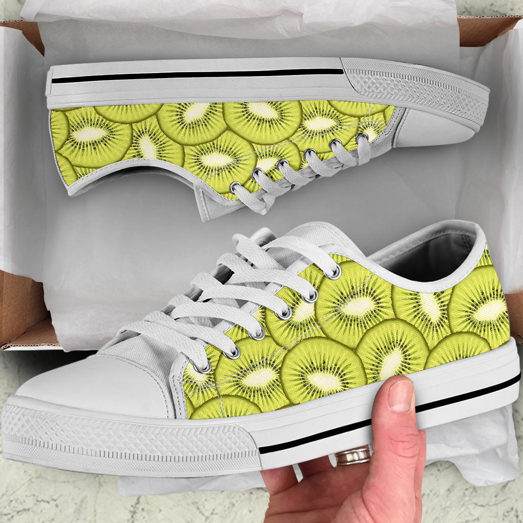 Kiwi Pattern Print Design KW07 White Bottom Low Top Shoes