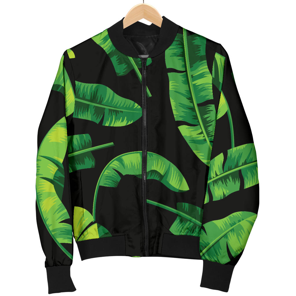 Banana Leaf Pattern Print Design BL02 Women Bomber Jacket