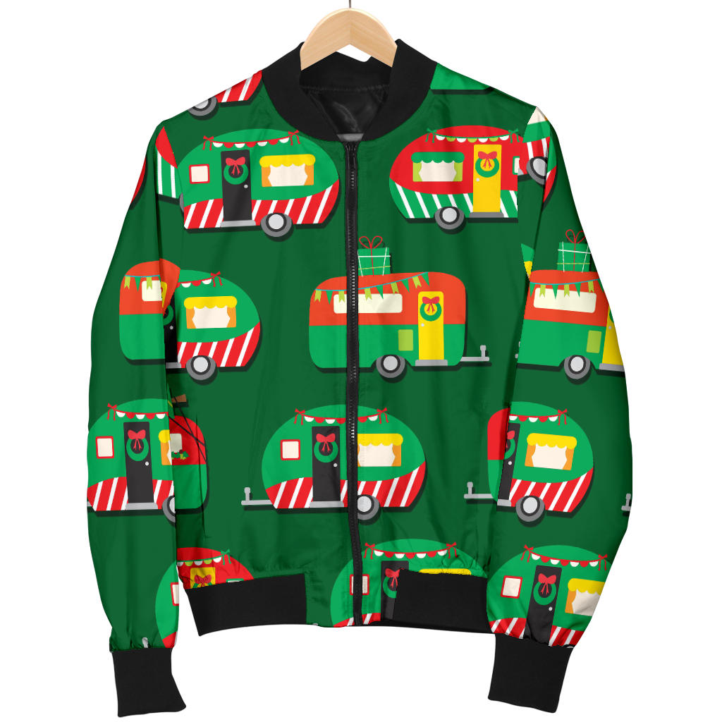 Camper Camping Christmas Themed Print Women Bomber Jacket