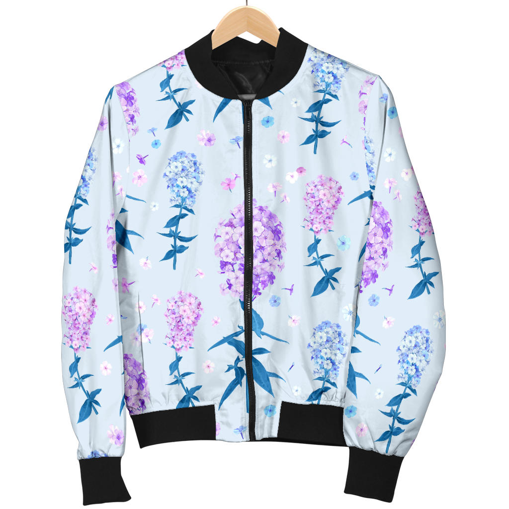 Lilac Pattern Print Design LI05 Women Bomber Jacket