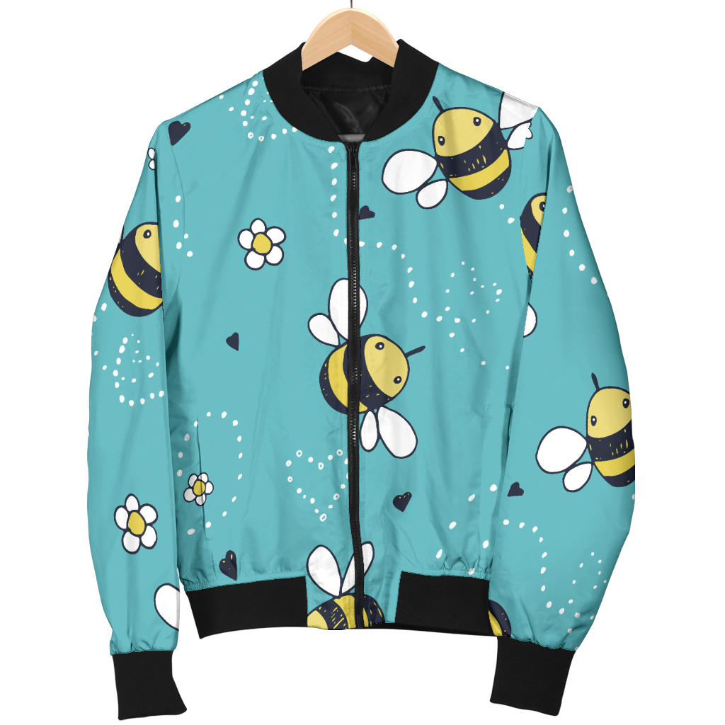 Bee Pattern Print Design BEE02 Women Bomber Jacket