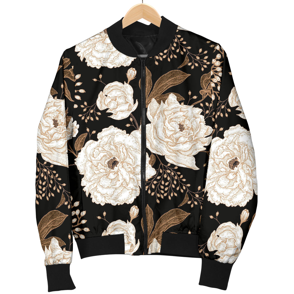 Peony Pattern Print Design A02 Women's Bomber Jacket