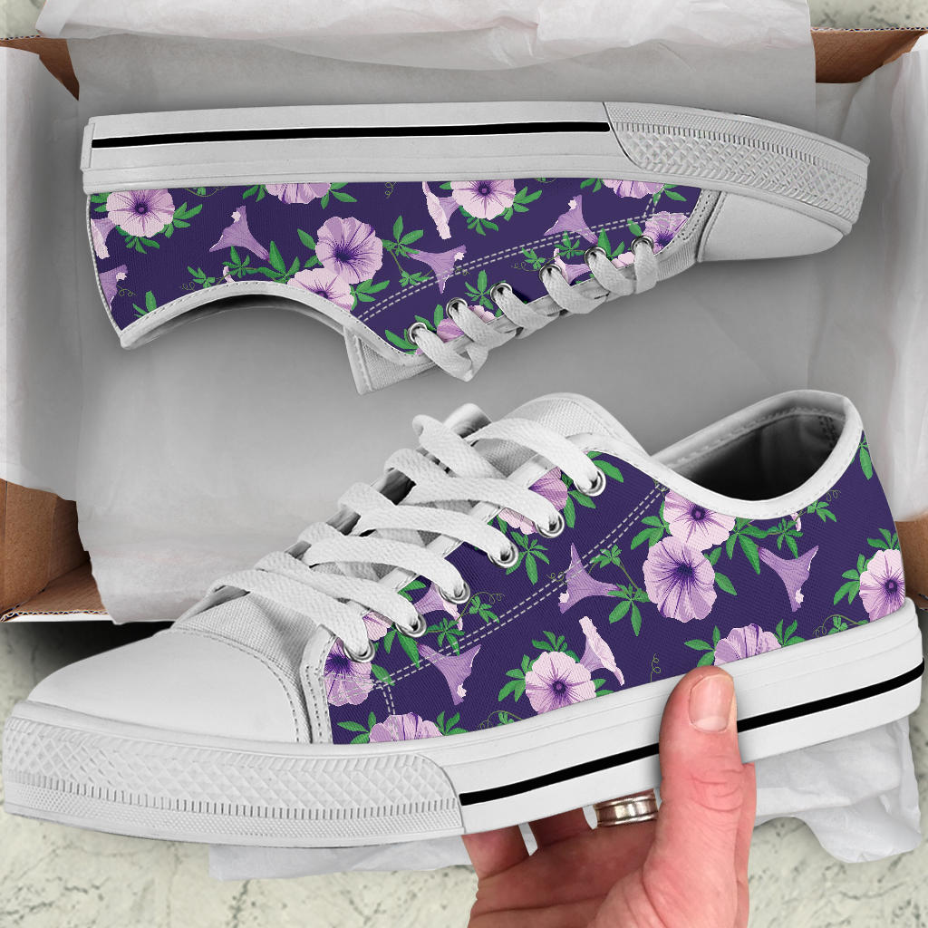 Morning Glory Pattern Print Design MG01 White Bottom Low Top Shoes