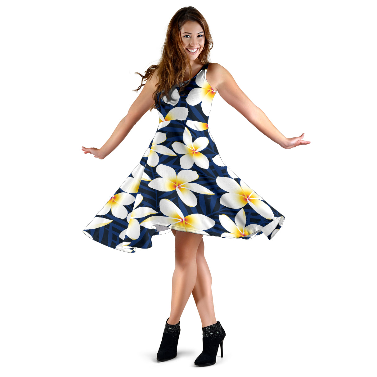 Plumeria Pattern Print Design PM026 Midi Dress