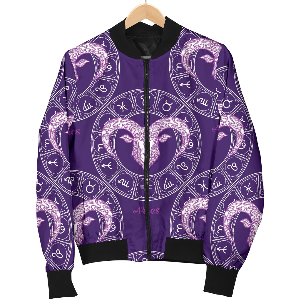 Aries Zodiac Pattern Print Design 02 Women's Bomber Jacket