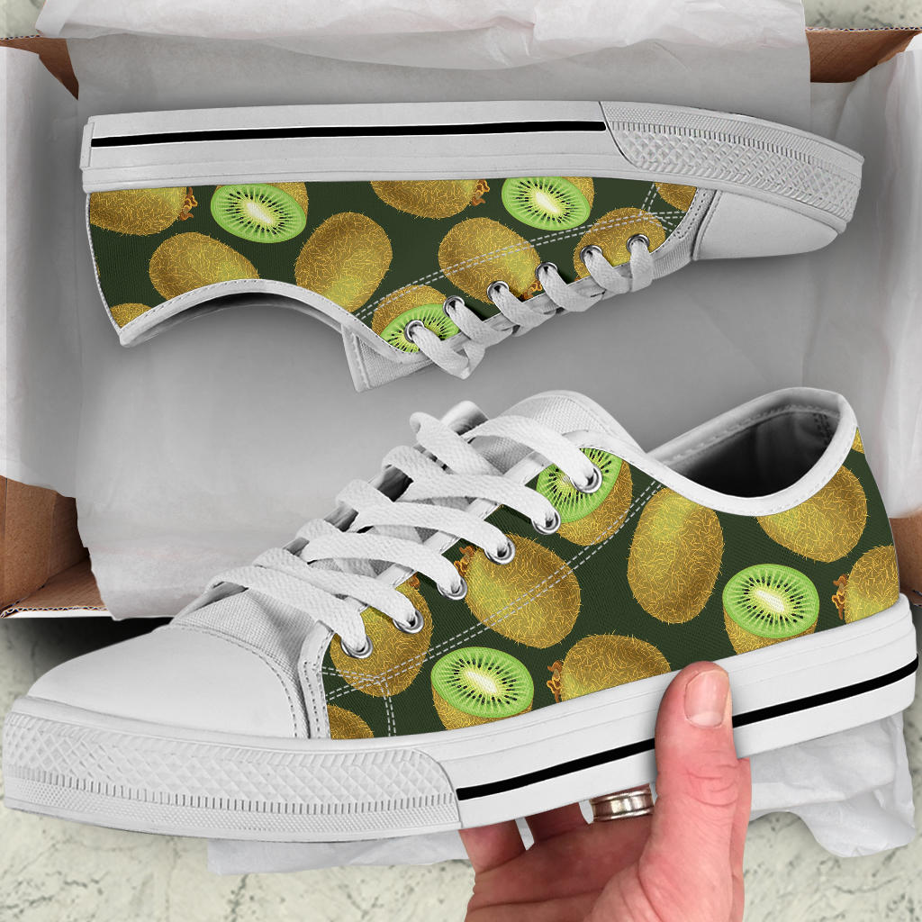 Kiwi Pattern Print Design KW04 White Bottom Low Top Shoes