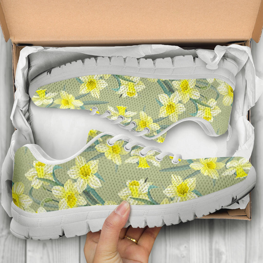 Daffodils Pattern Print Design DF01 Sneakers White Bottom Shoes