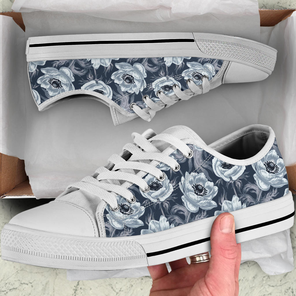 Anemone Pattern Print Design AM09 White Bottom Low Top Shoes