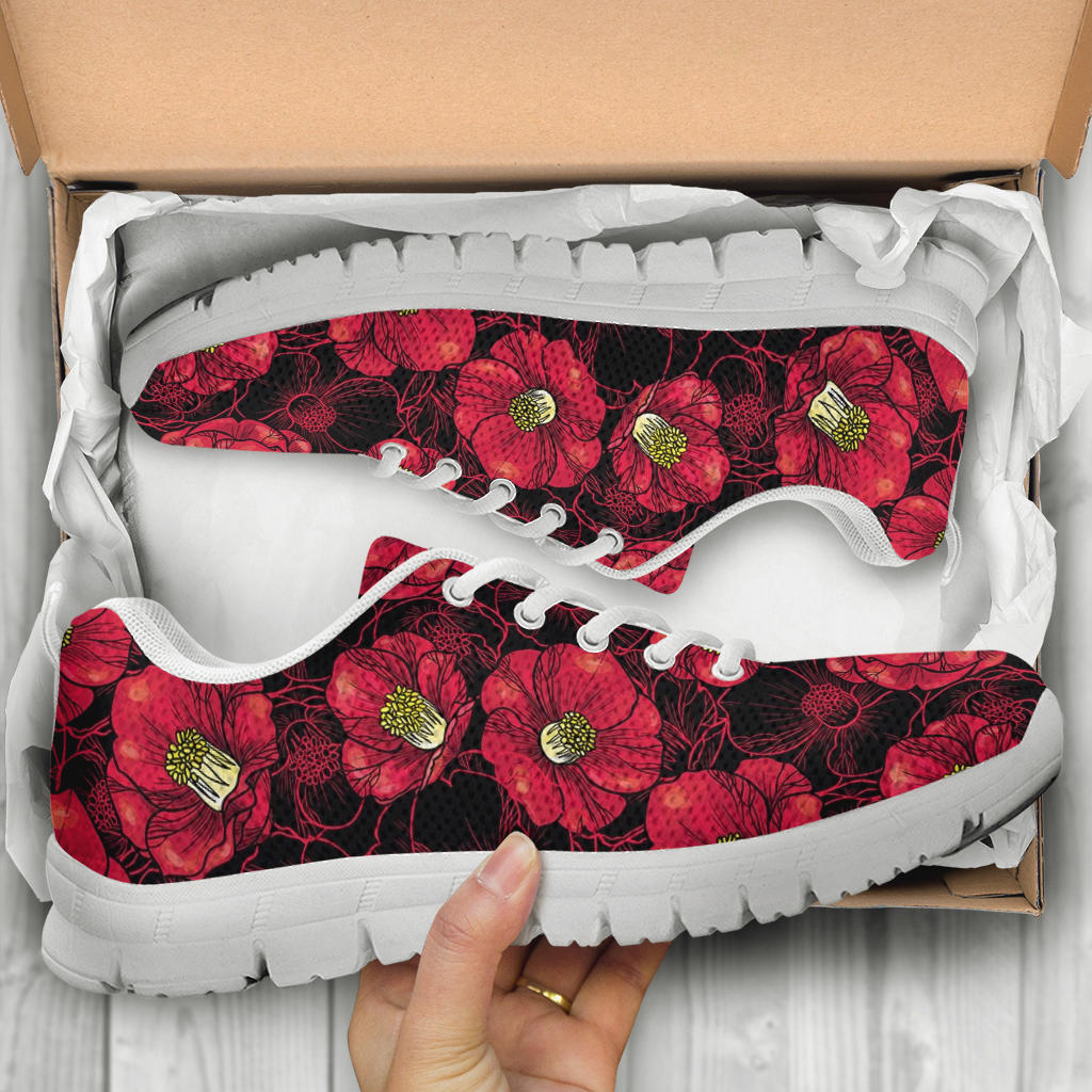Camellia Pattern Print Design CM06 Sneakers White Bottom Shoes
