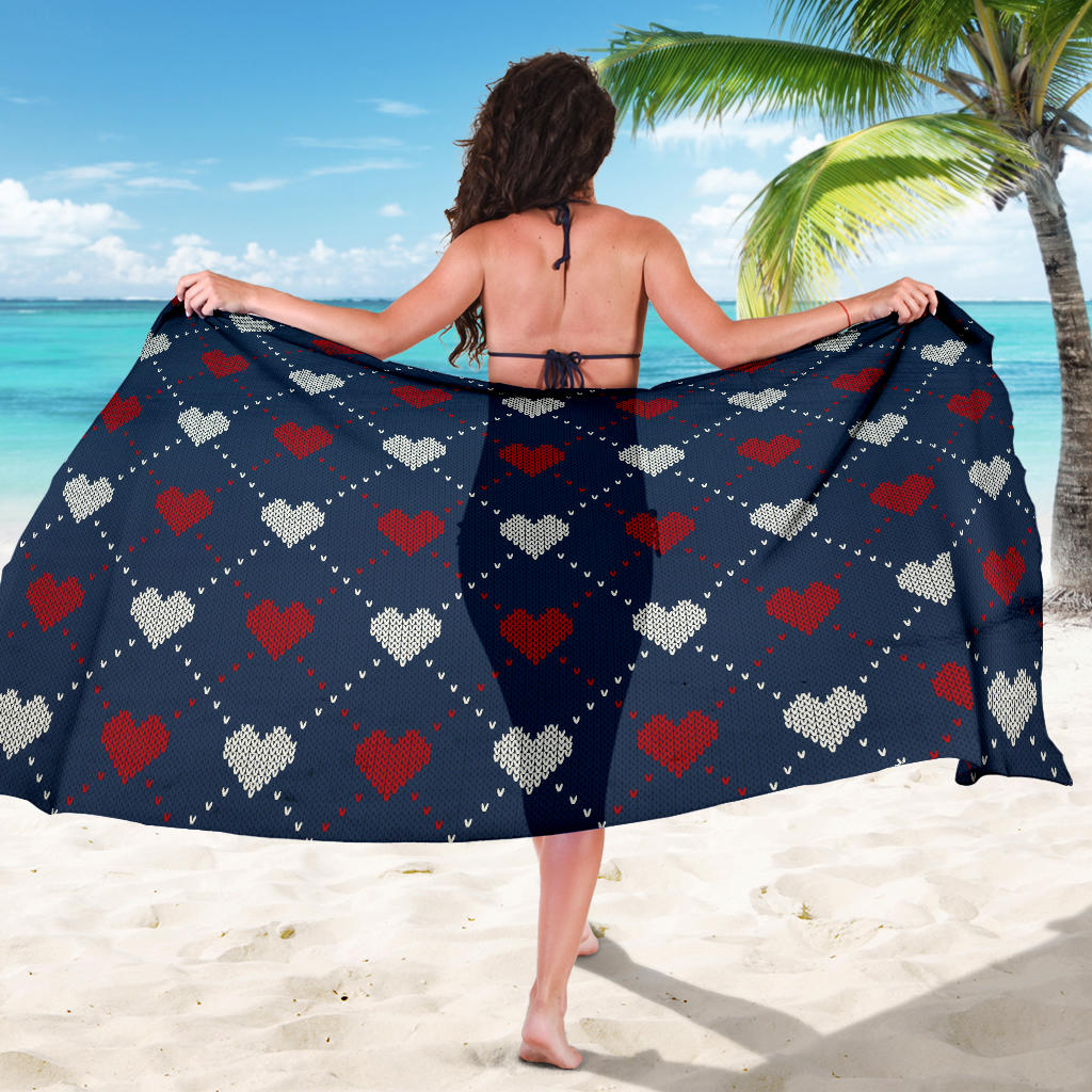 Heart Knit Pattern Print Design HE05 Sarong Pareo Wrap