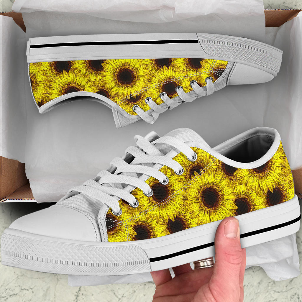 Sunflower Pattern Print Design SF011 White Bottom Low Top Shoes