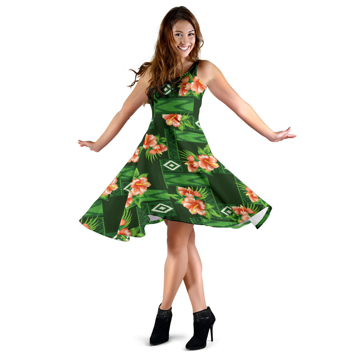 Hibiscus Pattern Print Design HB05 Midi Dress