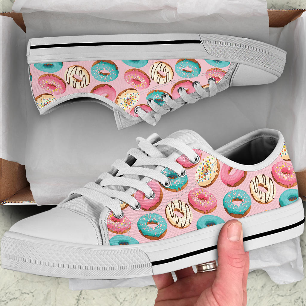 Donut Pattern Print Design DN06 White Bottom Low Top Shoes