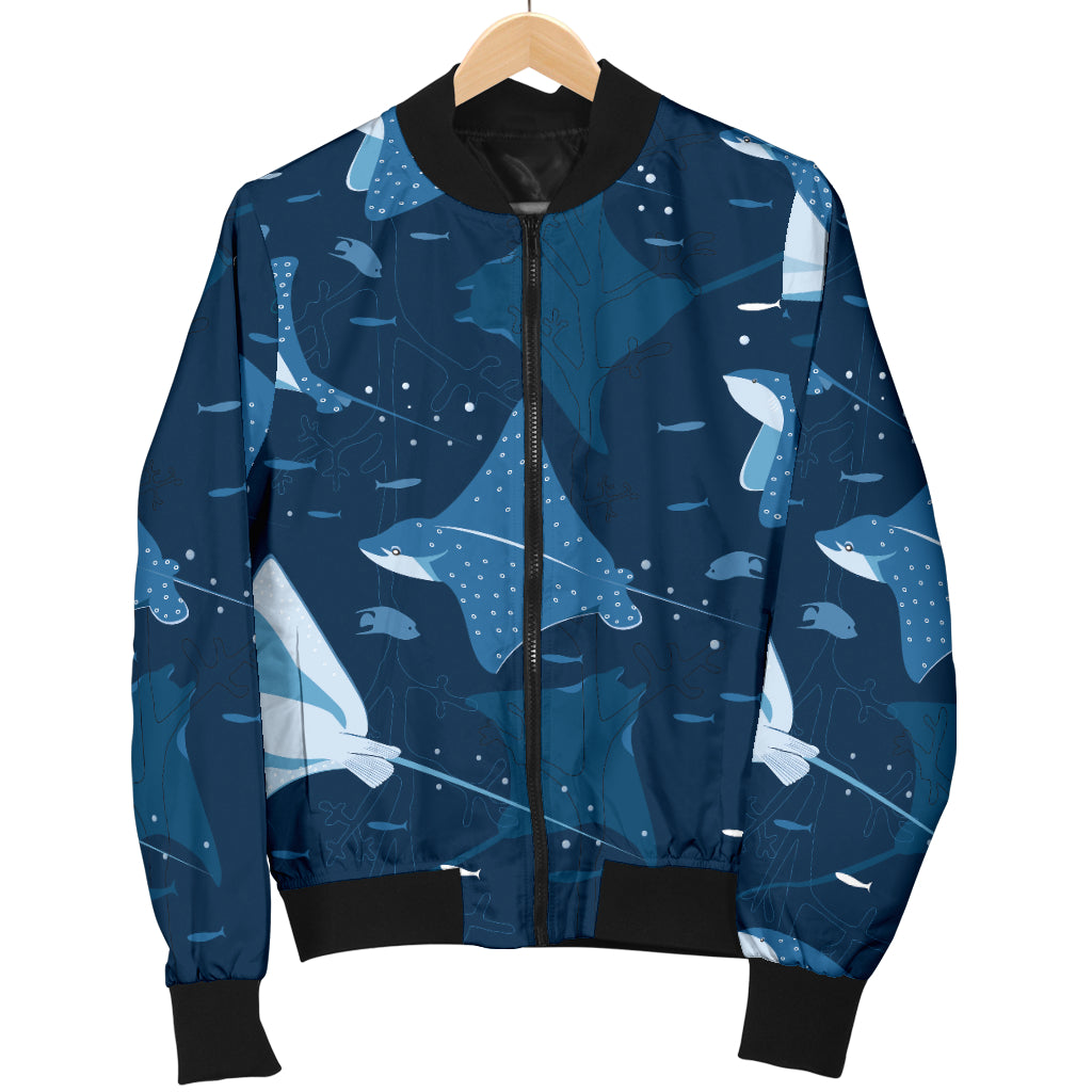 Manta Ray Pattern Print Design 02 Women's Bomber Jacket