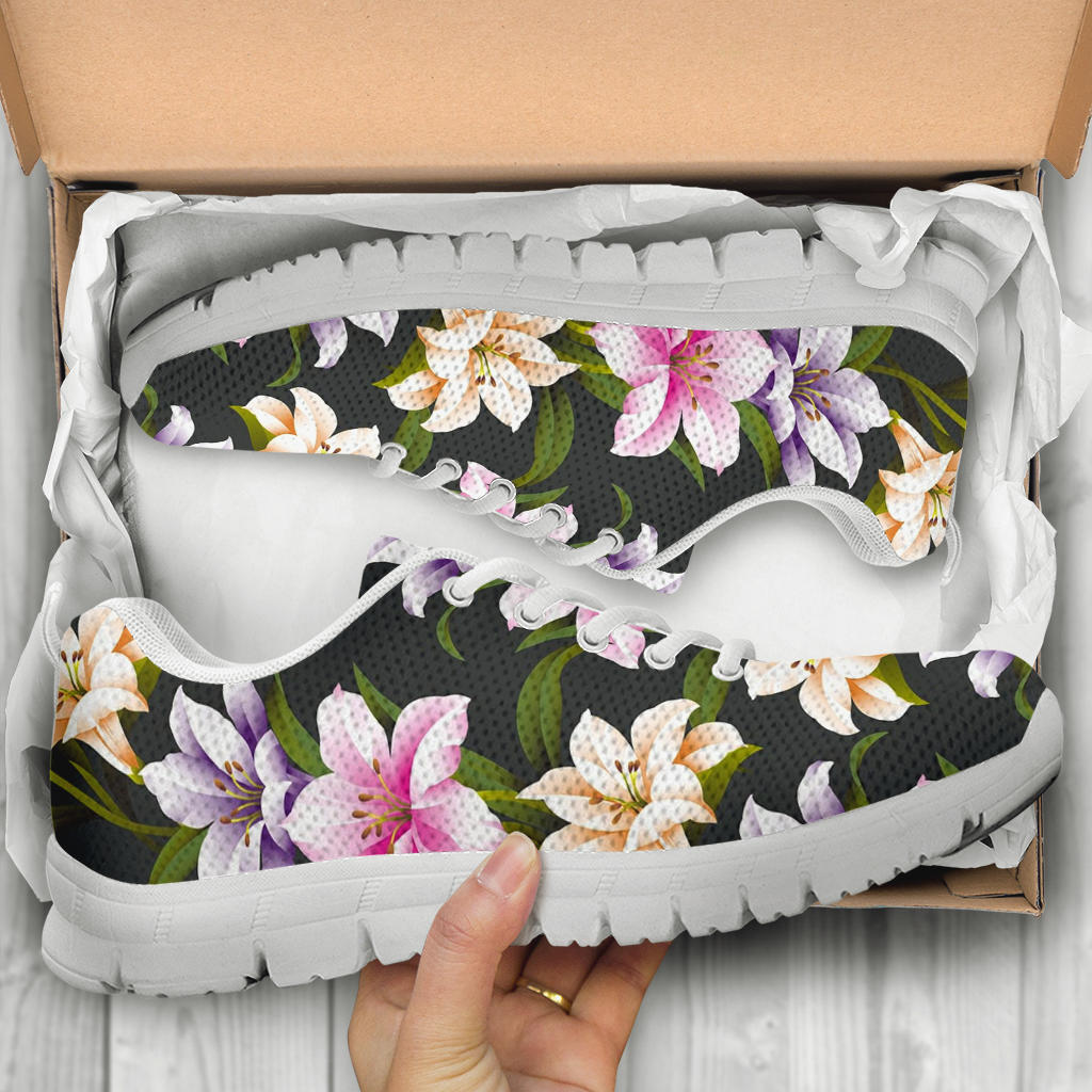 Lily Pattern Print Design LY01 Sneakers White Bottom Shoes