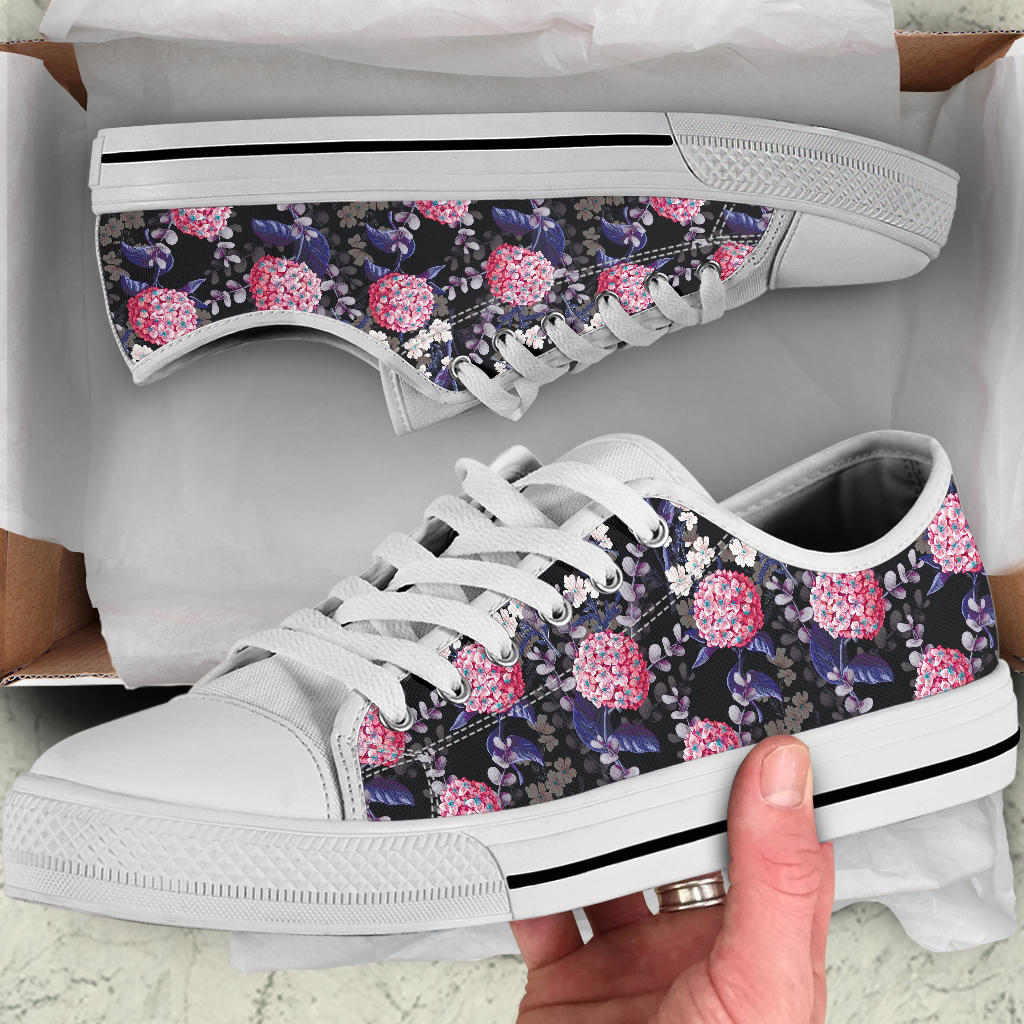 Hydrangea Pattern Print Design HD04 White Bottom Low Top Shoes