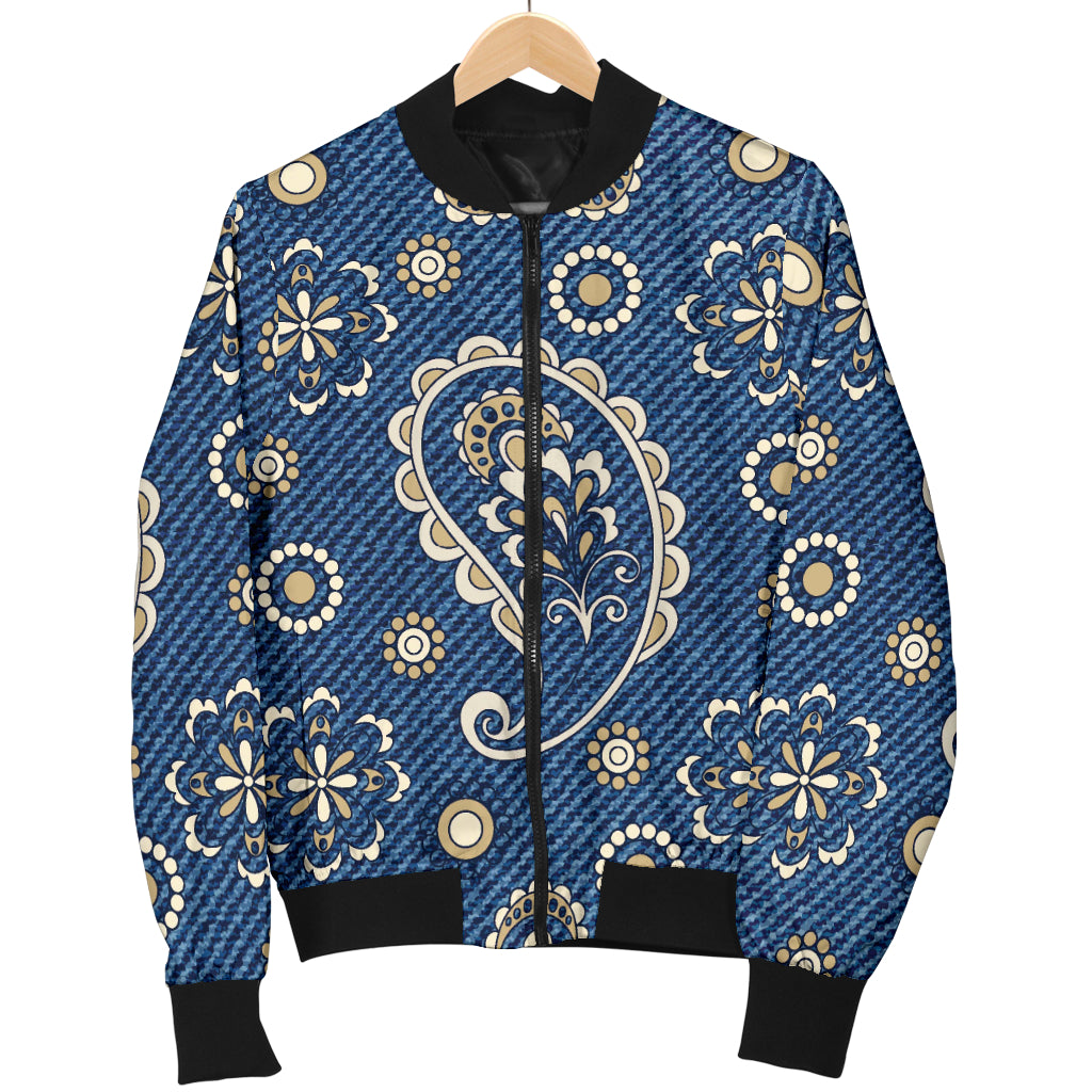 Jean Paisley Pattern Print Design 01 Women's Bomber Jacket