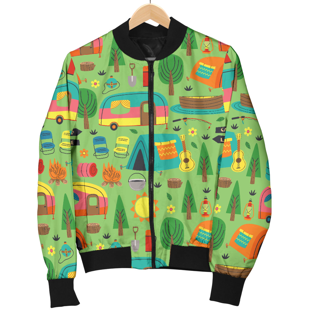 Camping Camper Pattern Print Design 04 Women's Bomber Jacket
