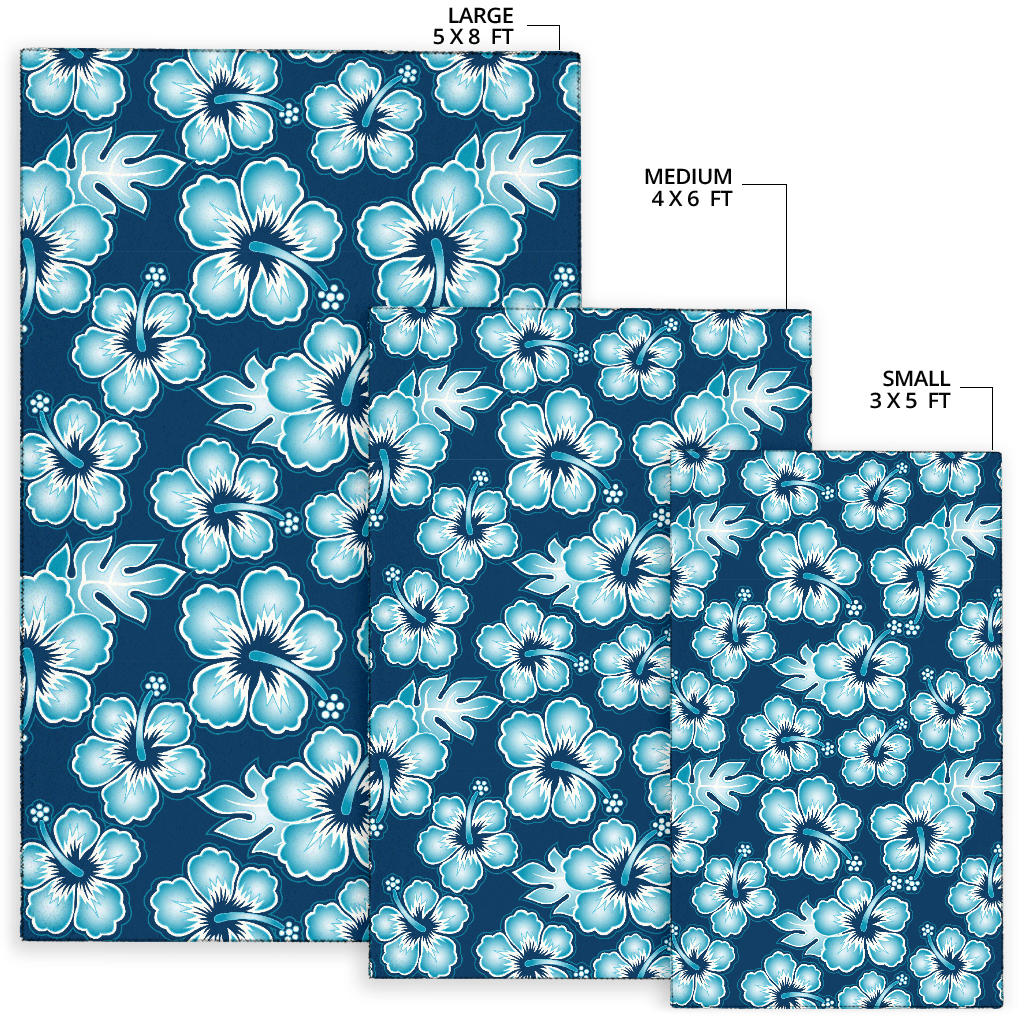 Blue Hibiscus Pattern Print Design HB011 Area Rugs