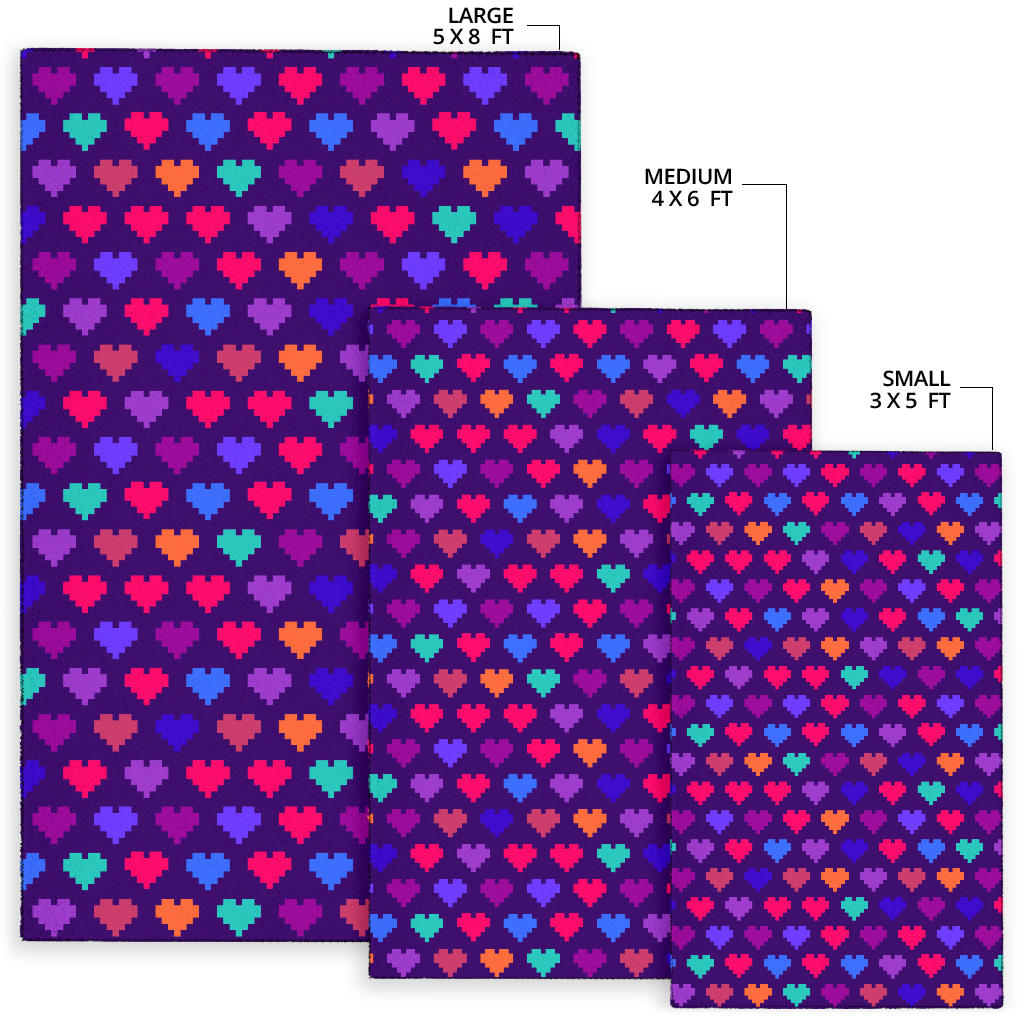 Heart Pixel Pattern Print Design HE03 Area Rugs