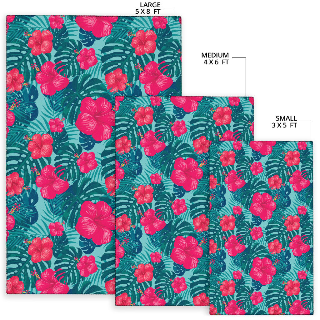 Red Hibiscus Pattern Print Design HB017 Area Rugs