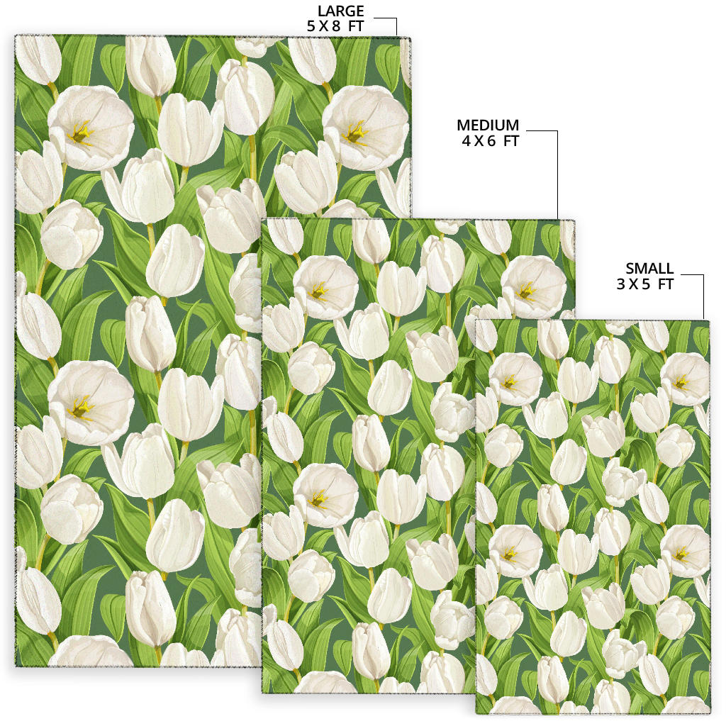 Tulip White Pattern Print Design TP05 Area Rugs