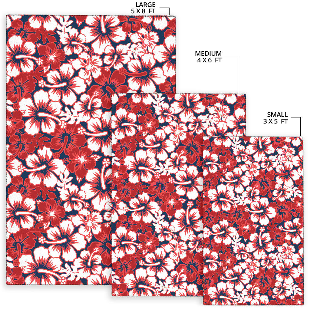 Red Hibiscus Pattern Print Design HB01 Area Rugs