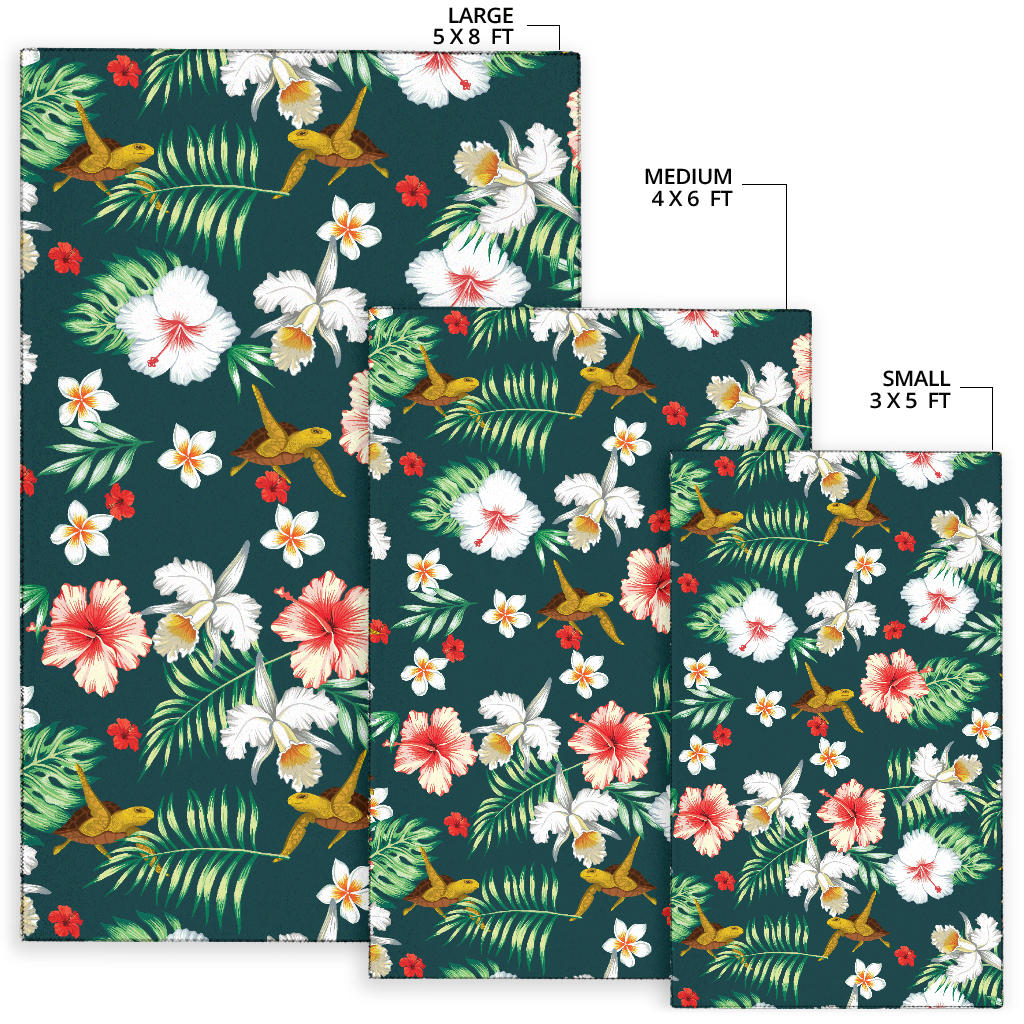 Hawaiian Flower Design with SeaTurtle Print Area Rugs