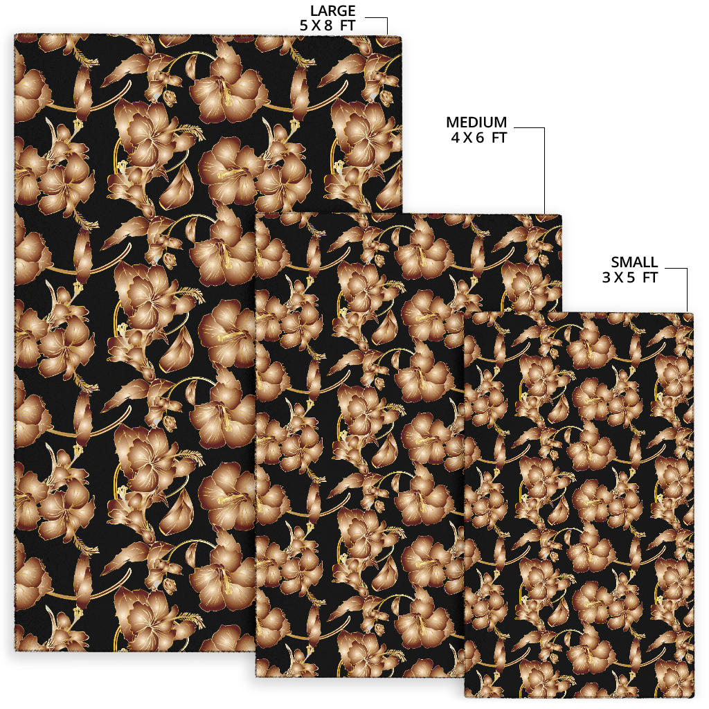 Brown Hibiscus Pattern Print Design HB06 Area Rugs