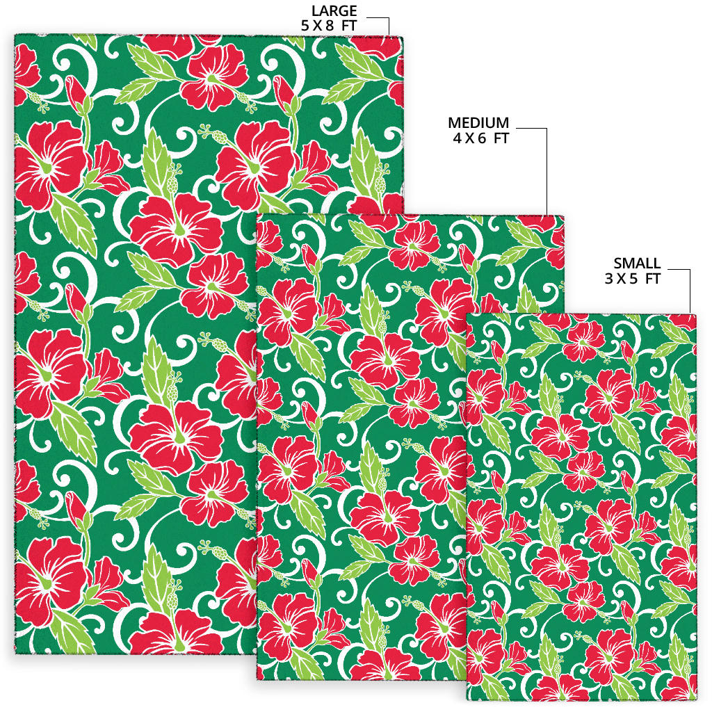 Red Hibiscus Pattern Print Design HB019 Area Rugs
