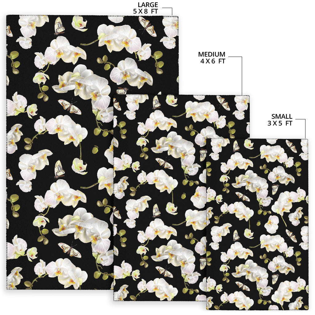 Orchid White Pattern Print Design OR011 Area Rugs