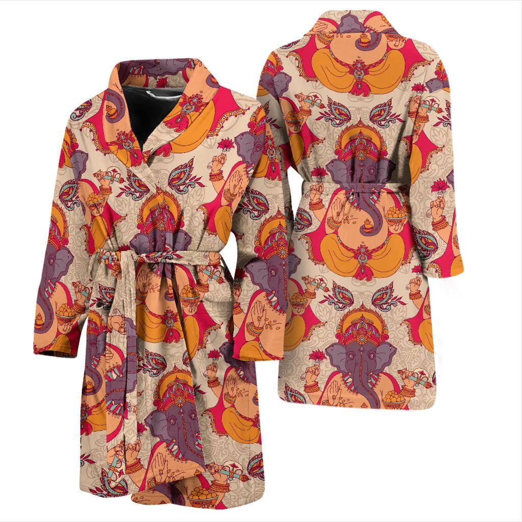 Ganesha Indian Pattern Print Design 02 Men Bathrobe-JORJUNE.COM