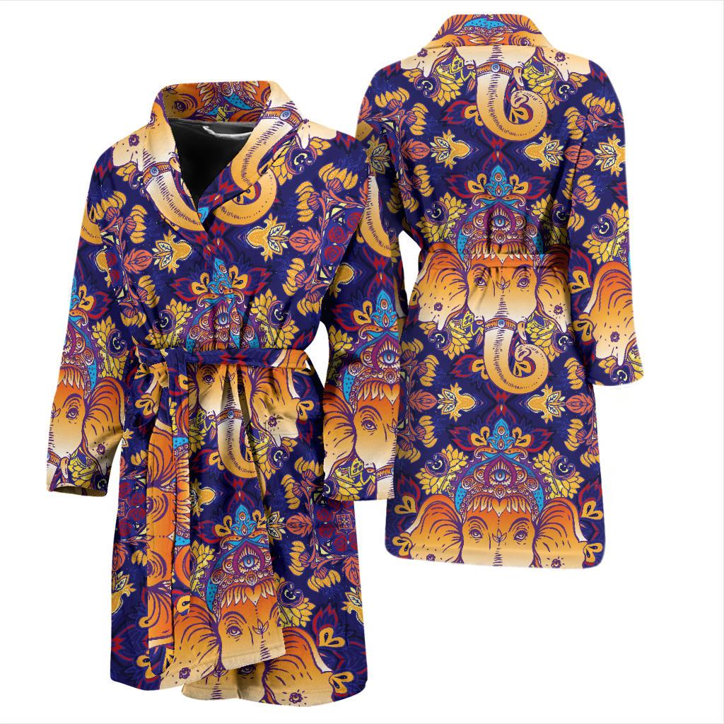 Ganesha Pattern Print Design 01 Men Bathrobe-JORJUNE.COM