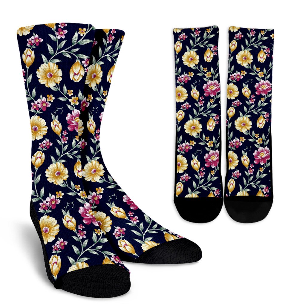Gerberas Pattern Print Design GB03 Crew Socks-JORJUNE.COM