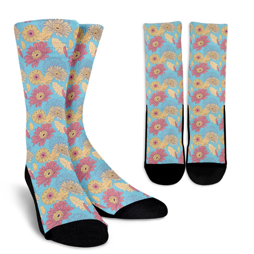 Gerberas Pattern Print Design GB04 Crew Socks-JORJUNE.COM